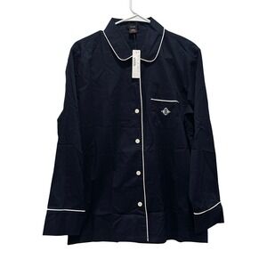 NEW‎ J.Crew Button Down Pajama Top Navy Blue White Piping Classic Button Up Sz S